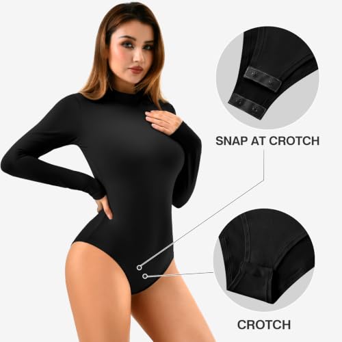 Stanpetix Women’s Long Sleeve Bodysuit Mock Turtleneck Tops Black Medium - image 4