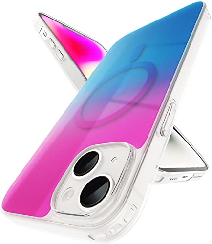 Image of Vaku Luxos Zurich MAGPRO Gradient Colored for iPhone 14 Plus Case Cover, Transparent, 6 Feet Drop Protection, Shockproof, Scratch Resistant, Slim, Compatible with MagSafe Back Cover - Pink& Blue
