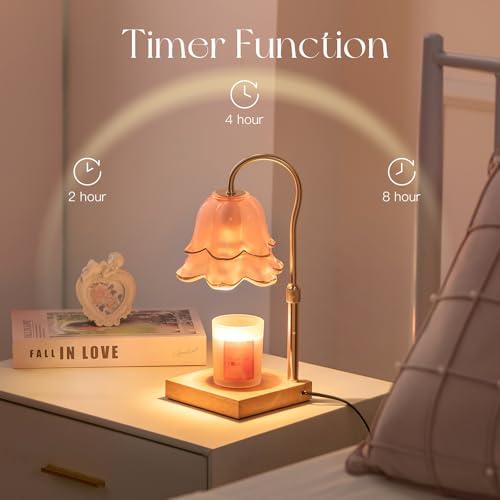 Candeldo Mom Birthday Gifts for Women: Candle Warmer Lamp with Scented Candles Dimmable Pink Flower Wax Warmer with Timer Valentines Day Housewarming Gift
