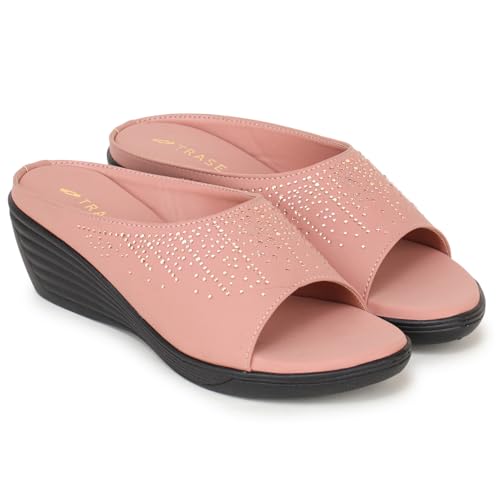 Image of TRASE Wedges Heels for Women Office Wear | Comfortable Sandals for Women with Soft Sole | Stylish Ladies Formal Casual Slip On Footwear