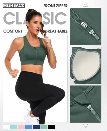 Image of JoyGirl Zip Front Sports Bra Mesh Racerback High Impact Workout Bra