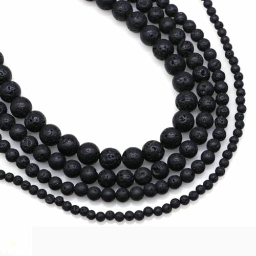 Cuentas de ágata rosa rayada de piedra natural de 4, 6, 8 y 10 mm, espaciadoras sueltas, cristal curativo, accesorios para joyería, venta al por mayor, lava volcánica negra, 4,0 mm, 85 92 unidade