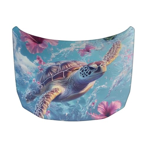 Image of Car Bonnet Cover Automotive Hood Cover Protector UV Fade Resistant All-Season Protection Auto Exterior Accessories Universal for Cars, Turtle Flower