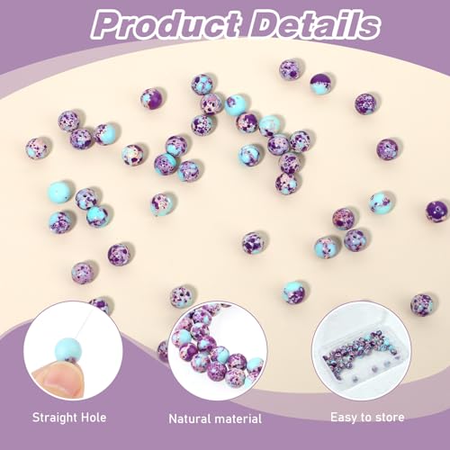 47 Pcs Purple-Blue Jasper Beads 8mm Galaxy Sea Imperial Jasper Gemstone Beads Sea Sediment Imperial Bead Colorful Round Stone Bead for Jewelry DIY Making