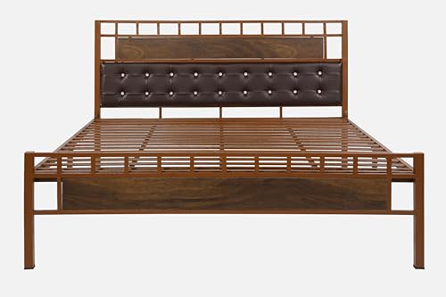 Image of Orvo Metal Queen Size Bed Without Storage | Wrought Iron Double Bed with Headboard & Footboard | Sturdy Powder Coated Platform Bed Queen Size Cot for BedroomLivingRoom Brown (75x60)