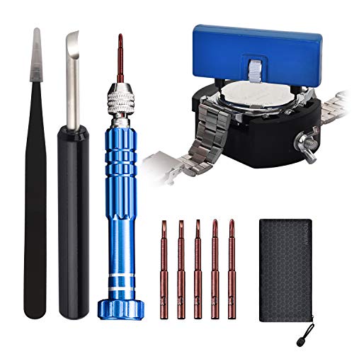 Topway Professional Watch Battery Replacement Tool Kit, Watch Repair Kit for Remover The Back Case, Including 2 Types of Cover Opening Tools, Screwdriver and Instructions