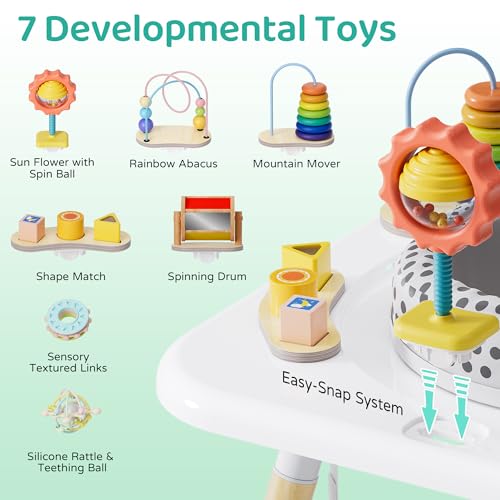 Kizfarm 3-Stage Baby Activity Center, Montessori-Inspired Design, 7 Interactive Toys with Teether, Exersaucer&Toddler Table, Shower Gift, 3 6 12 Month Old Baby Essential, Toy for Baby Infant Toddler - Image 4