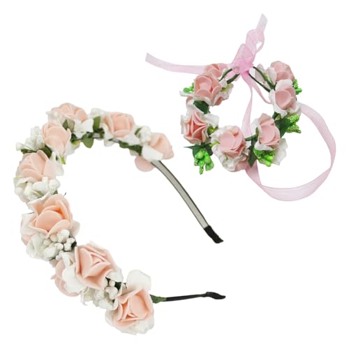  Dirndl Blumen Haarreif und Armband, Trachtenschmuck Damen, Oktoberfest Accessoires Damen, Bayerischer Trachten Haarschmuck mit Blüten für Oktoberfest, Mädchen Bierfest Trachten Dirndl Accessoires