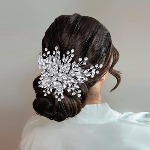 Peine para cabello nupcial con cristales - Plateado miniatura 2