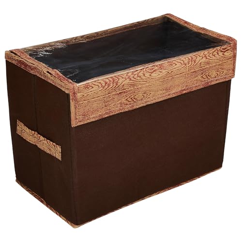 Image of Amazon Brand - Solimo Dot Printed Foldable Large Non-Woven Storage Box|Tranasparent Lid|Durable Handles|Size 42 x 27 x 31 CM (Brown)