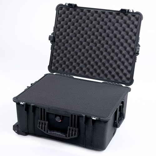 Pelican 1610 Case by ColorCase - Black - Large Sized Waterproof Case with Pick & Pluck Foam & Convoluted Lid Foam - Black Handles & Latches