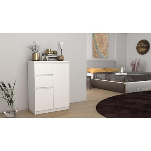 CDF Cómoda Compacta con 2 Puertas y 2 Cajones Mueble de Almacenaje Estrecho para Recibidor Dormitorio y Oficina 70 x 40 x 97 cm - Blanco - imagen 2