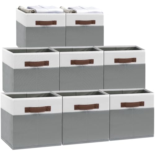 JTIEO 8 Pack Collapsible Storage Baskets 15"x11" for Shelves, Fabric Bins with Sturdy Handles, Decorative Closet Storage Baskets for Organizing Clothes, Toys, Nursery, Living Room