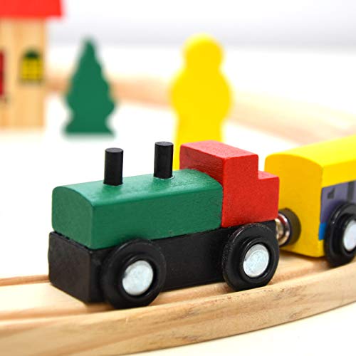 messefix 20 Delen Houten Trein Set - 1m Rails - Spoorweg met Spoorrails en Veel Accessoires - Speelgoed Spoorbaan voor Kinderen vanaf 3 Jaar - Speelgoedtrein Kinderen Houten Speelgoed Kerstmis - Image 6