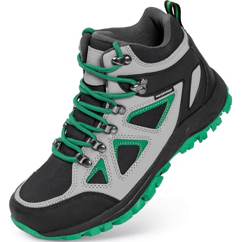 R CORD Kids Hiking Boots Waterproof Durable TPR Traction Outsole Anti-Skid Athletic Lace Up Hiking Shoes for Outdoor Adventure