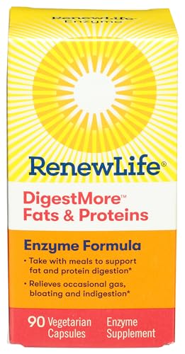 Renew Life Adult Digestive Enzyme - DigestMore Fats & Proteins Enzyme Supplement - Plant-Based Formula, Supports Digestion of Fats and Proteins - 90 Vegetarian Capsules (Package May Vary)