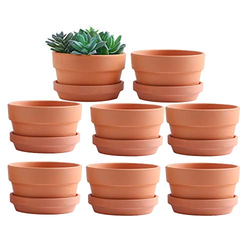 Yishang 4.4 Inch Shallow Terracotta pots with Saucer/Tray,Ceramic Clay Cactus/succlent Container with Drain Hole,Small unglazed Planter for Indoor/Outdoor Plants, Crafts by Yishang - Used condition - US$19.79