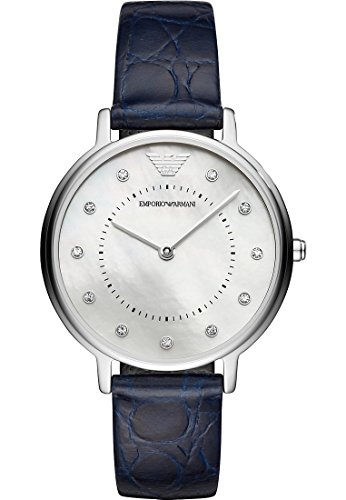 Emporio Armani Uhr für Damen , Zweizeiger Uhrwerk, 32mm Silbernes Edelstahlgehäuse mit Lederarmband, AR11095