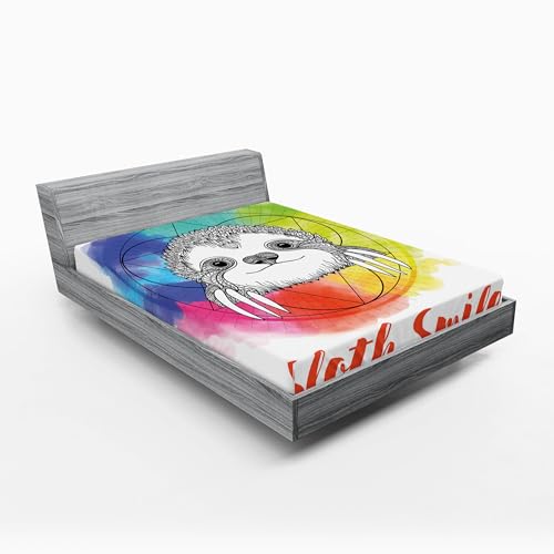 Ambesonne Animal 2 Pack Fitted Sheet, Rainbow Sloth Sketch, Bed Cover All-Round Elastic Deep Pockets 2 Pieces, Package Contains 2 Full Size Fitted Sheets, Pale Orange