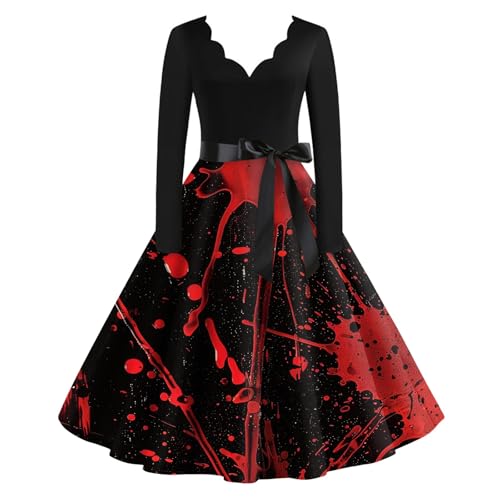 OIOLOYJM Sexy Plus Size Halloween Costumes Woman 2025 Long Sleeve V Neck Printed Gothic Retro Formal Party Dresses for Women
