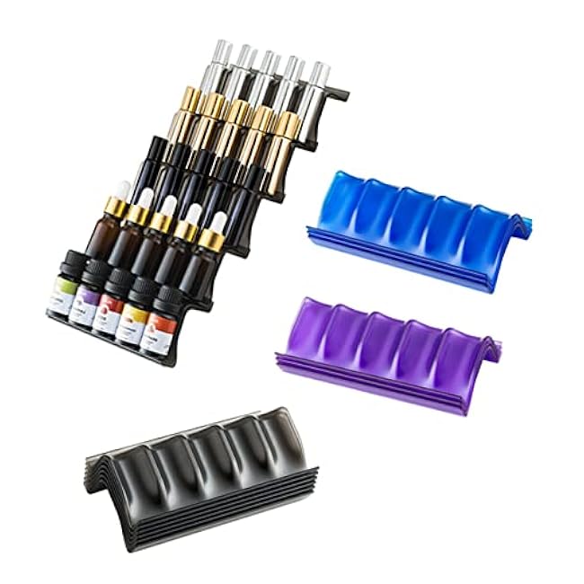 5pcs Essential Oil Bottle Storage Rack Slot Drawer Organizer Stackable Plastic Holder for Household Use for Desktop Nightstands Black