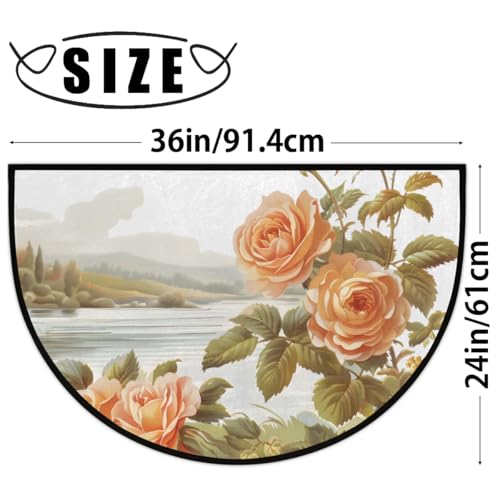 Image of cfpolar Half Round Door Mat Vintage Rose Flower Non-Slip Semi Circle Area Rug Washable Half Moon Hearth Rugs for Indoor Outdoor Bathroom Kitchen Patio Runner Mat Laundry Room Home Decoration