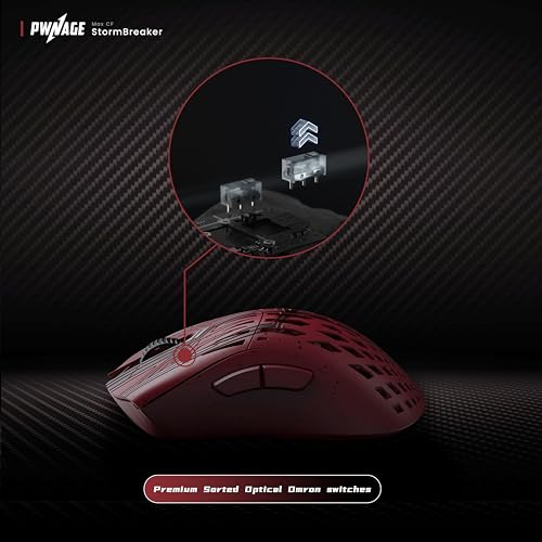 Image of PWNAGE Stormbreaker Max CF Wireless Gaming Mouse, 45g Ultralight Esports Mouse, 8000Hz Polling Rate, 36K DPI PAW3950 Optical Sensor, 100% PTFE Skates, Ergonomic Design for FPS Gaming (Carnage red)