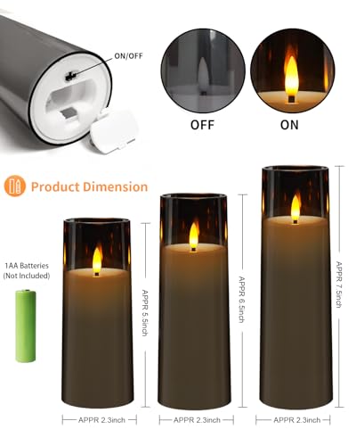Image of kakoya Flickering Flameless Candles Battery Operated with Remote and 2 /4 /6 /8 H Timer Plexiglass Led Pillar Candles Pack of 9 (D2.3 xH5.5 6.5 inch 7.5 inch) with Realistic 3D Wick Candles for Home Decor(Grey)