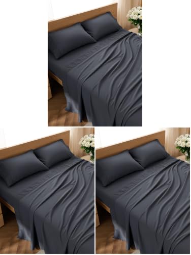Image of Bedsure Queen Sheet Set - 4 Pieces Soft Queen Size Sheets - Breathable & Cooling - Hotel Luxury - Easy Care Polyester Microfiber Bedding for Women, Men, Dark Grey (Pack of 3)