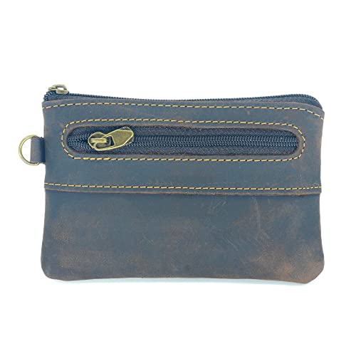 JJNUSA Genuine Leather Zipper Coin Purse for Men, Credit Card Case Holder, Mens Tray Purses Coin Purse Cash Change Wallet Car Smart Holder Money Pouch Darkbrown