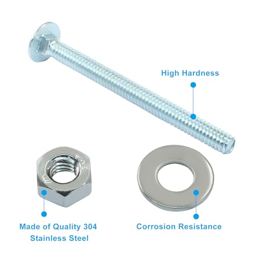 Image of 12 Sets 1 /4-20 x 3 Inch Carriage Bolt Kit, Carbon Steel Carriage Bolts Galvanized Carriage Bolt Assortment, Round Head Carriage Screws with Hex Nuts and Flat Washers Full Thread Coverage
