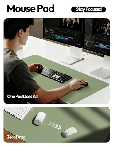 Image of YSAGi Leather Desk Protector, Office Mat, Large Mouse Mat, Non-Slip PU Leather Blotter, Laptop Desk, Waterproof Writing Pad for Office and Home (Bamboo Green, 35.4 inch x 17 inch)