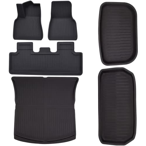 SUPER LINER Magi Floor Mats for Tesla Model Y 5-Seat 2021-2023 Custom Fit All Weather TPE Cargo Liner Cargo Trunk Interior Accessories (Does NOT fit 7-Seat) (Tesla Model Y XPE 6 Pieces Set)
