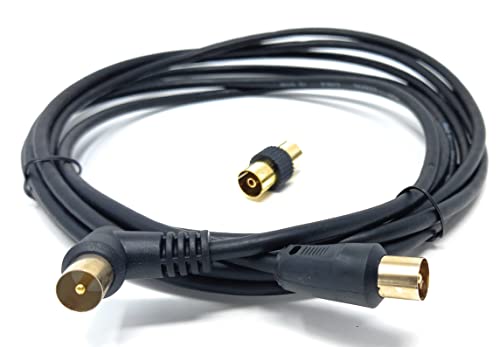 DRUT 3m TV RF Right Angle Male to Male Aerial Antenna Coaxial Cable With Female to Female Coupler Gold Connectors 75 ohm