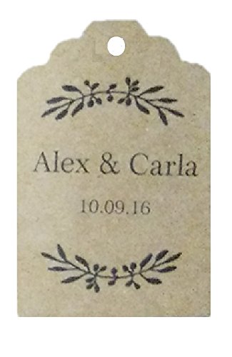 100 Etiquetas kraft retro 70 x 45 mm personalizadas para los detalles de tu boda, comunión