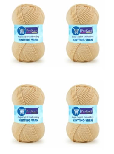 Image of ProKart Premium 4 Ply Woolen Knitting Yarn, Scotch Mist /Beige (100g x 4 Pack). Soft Yarn for Knitting, Crochet and Crafts. Ideal for Sweaters, Scarves, Hats, Baby wear, Purses and DIY Projects.