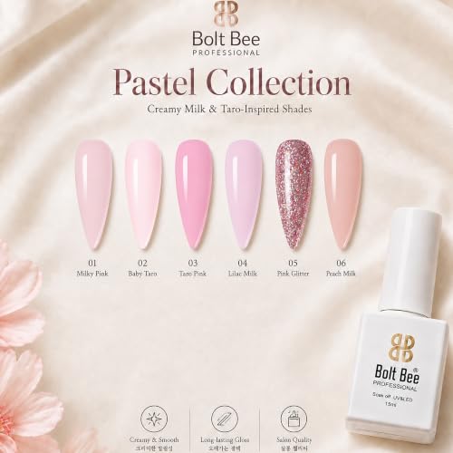 Image of Bolt Bee Gel Polish Kit Gel Polish Set,6 Colors Light Soft Sakura White Nude Spring Soak Off Nail Art Design Manicure Kit at Home (16)
