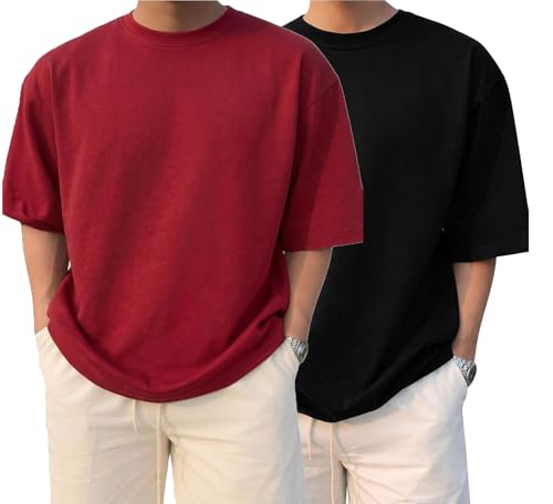 Image of BARKEYO Men's Half Sleeve Round Neck French Terry Oversized Drop Shoulder T-Shirt for Men
