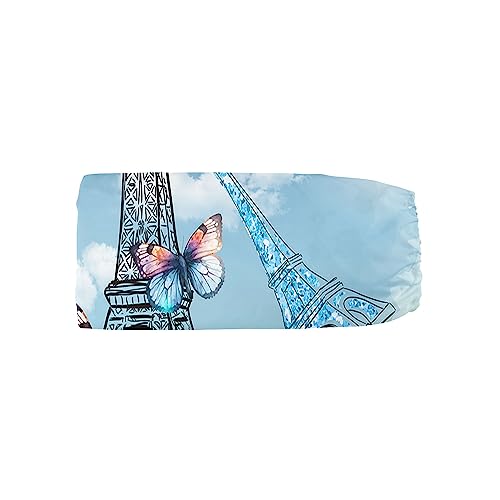 Image of Eiffel Tower Crib Bedding Set, 3 Pcs with Comforter, Sheet & Skirt - Butterfly Printed Nursery Bedding for Boys & Girls