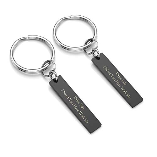 Preisvergleich Produktbild BOPREINA Personalized Gravur 2x Edelstahl 36*8mm Glatt Rechteckig Schlüsselanhänger Partner Paare Liebe Freundschaft Schlüsselbund Schlüsselring Keychain, Silber / Schwarz / Rosegold (Schwarz, mit Gravur)