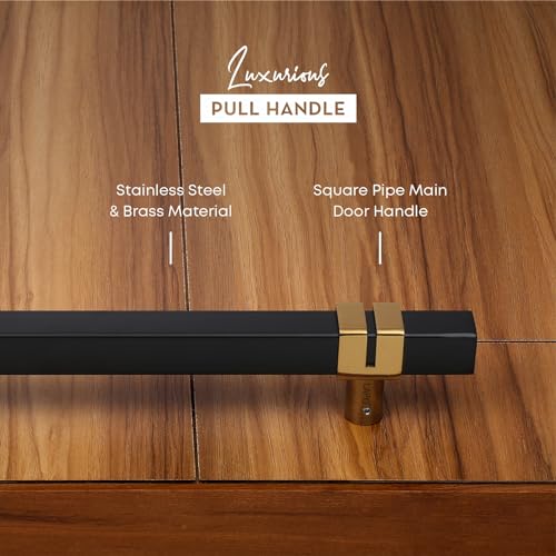 Image of LAPO 18 inch Square Stainless Steel Door Handle for Main Door /Glass Door Pull Push Handle /Main Door Handle for All Door-Pack of 1 | Black-Gold Finish | 3 Years Warranty
