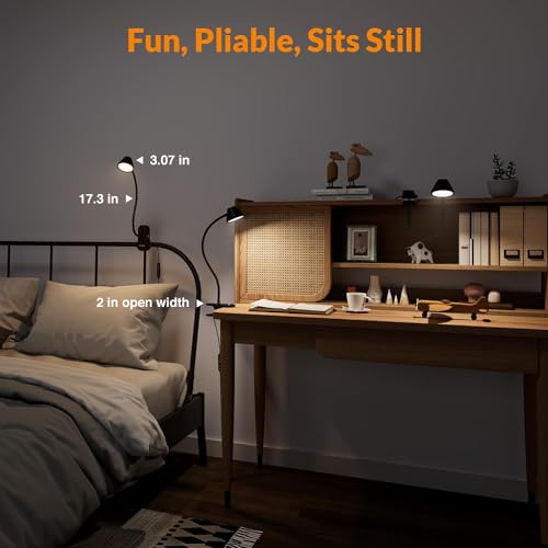 Clip on Reading Light for Bed, 5 Color Temperatures, Dimmable, Timer Setting, Black