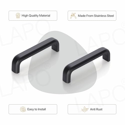 Image of LAPO 4 Inch Black Pull Handles for Kitchen Cabinets & Drawers, Sleek Window Drawer Handles for Almirah and Cupboard (Black Finish, Pack of 6)