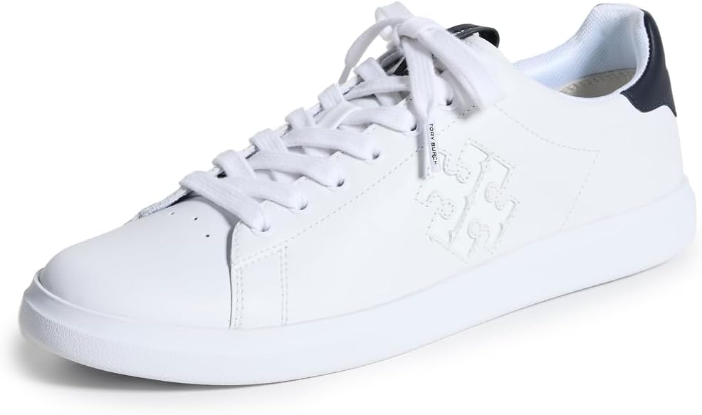 Tory Burch Women's Logo Howell Court Sneakers, White/Perfect Navy, 9 Medium US