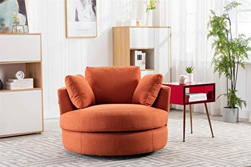 PannowModern Akili Swivel, Accent Sofa, Round Barrel Chair 360° Swivel with 3 Pillows for Living Room (42.5 Inch, Orange)