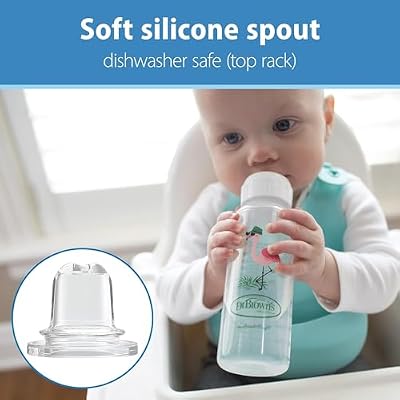 Dr. Brown's Milestones Narrow Sippy Bottle, 100% Silicone Soft Sippy Spout, 8oz/250mL, 6m+, Flamingo