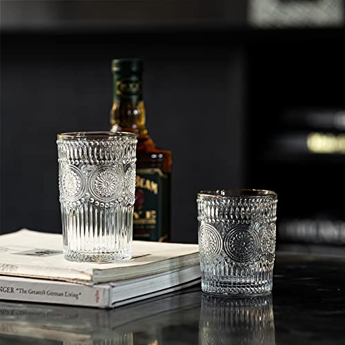 Miniatura 7 de Kingrol Paquete De 8 Vasos Románticos, 4 Vasos Highball 350ml Y 4 Vasos Rocks 250ml , Juego De Vasos De Vidrio Para Agua, Bebidas, Cerveza, Cócteles