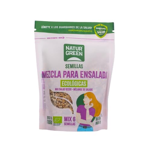 NaturGreen - Mezcla de 6 Semillas Ensalada Bio, 200 g, Mezcla de Semillas de Girasol, Calabaza, Lino, Sésamo y Amapola, Rico en Omega 3, Fibra y Proteína, Ecológico y Vegano