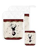 Xmas Reindeer Pot Holders with Pocket for Kitchen, Heat-Resistant Potholders Set of 2, Hot Pads Oven