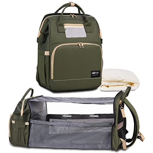 Image of HappyLuoka Diaper Bag Backpack with Changing Pad, Baby Bag for Boys Girls, Unisex Nappy Changing Bag, Multifunction Large Capacity Travel Back Pack for Moms Dads, Army Green
